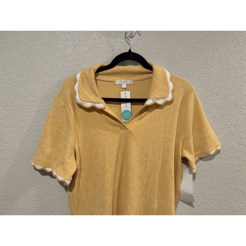 design history top Meem Embroidered Knit Collared Top Size Large Yellow NWT - Picture 2 of 10